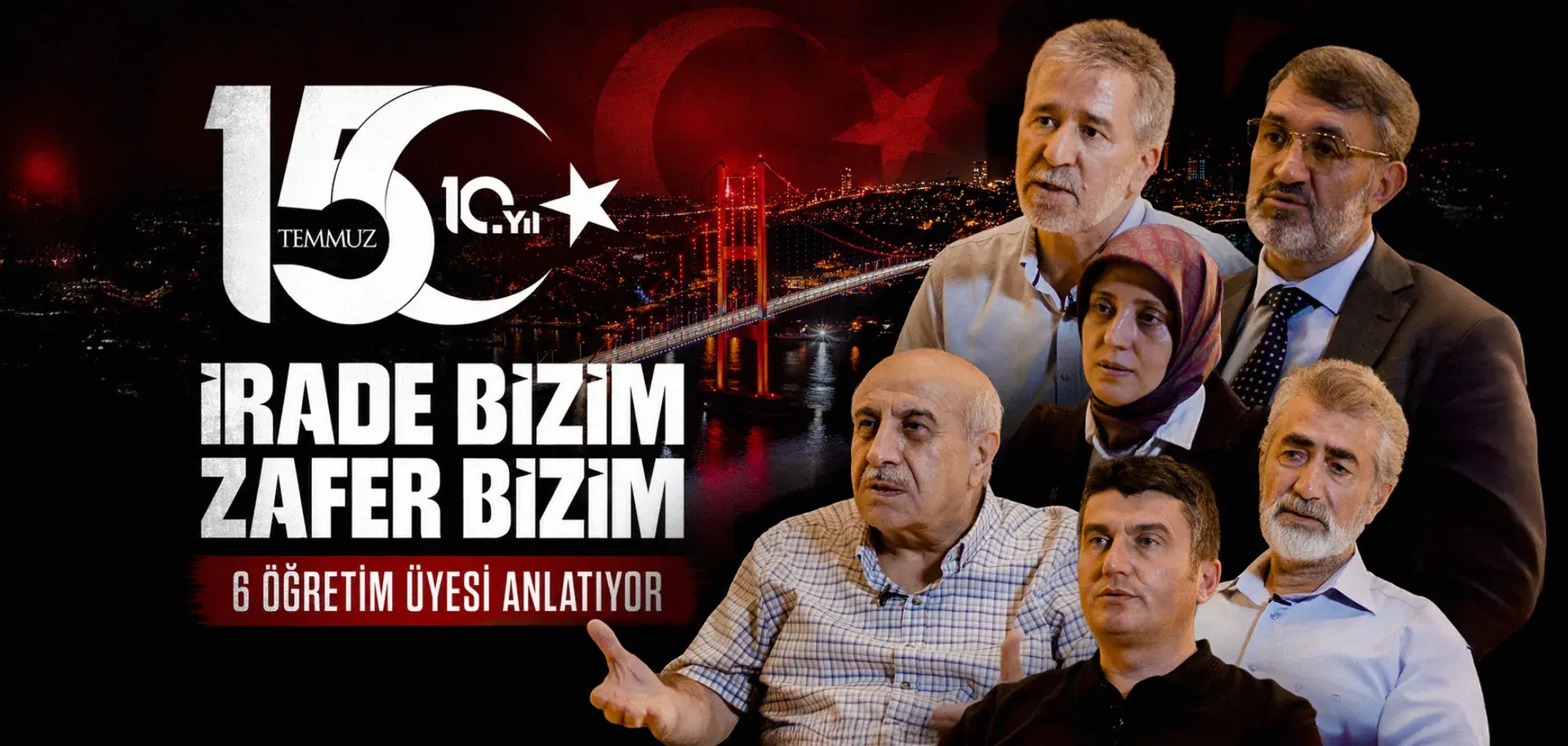 Karanlığa Okunan Selalar belgesel afişi: 15 Temmuz logosu ve belgeselde konuşan öğretim üyeleri