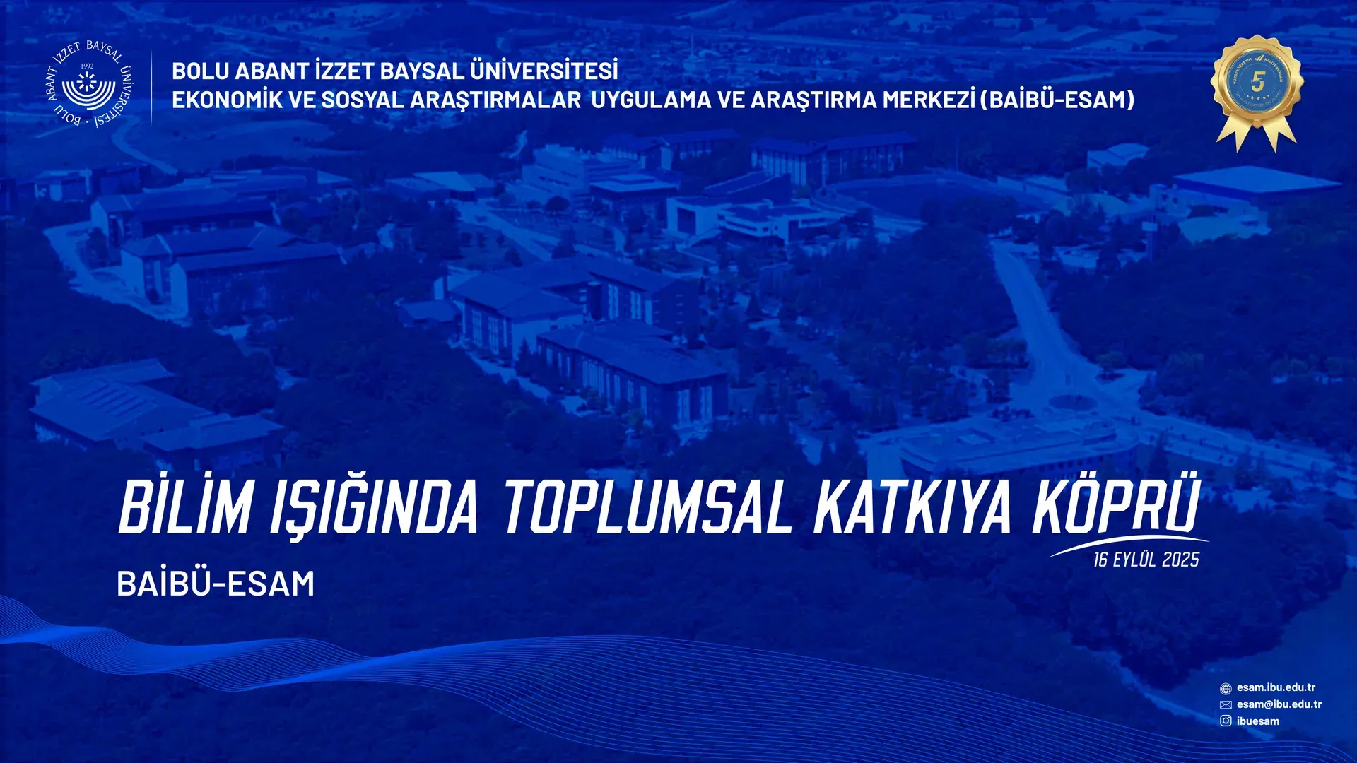 BAİBÜ-ESAM 'Bilim Işığında Toplumsal Katkıya Köprü' sunumunun kapak slaytı